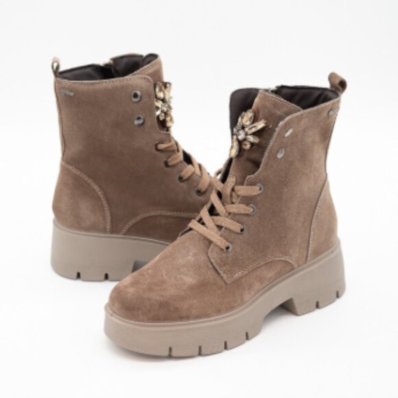 NEW Igi&Co lace-up ankle boots water-repellent suede with rhinestones 2511 2M9 - Picture 4 of 6